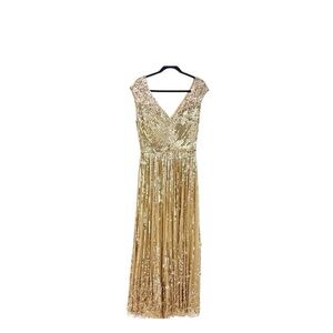 Mac Duggal Sequin Floral Embellished Evening Gown Gold Size 8